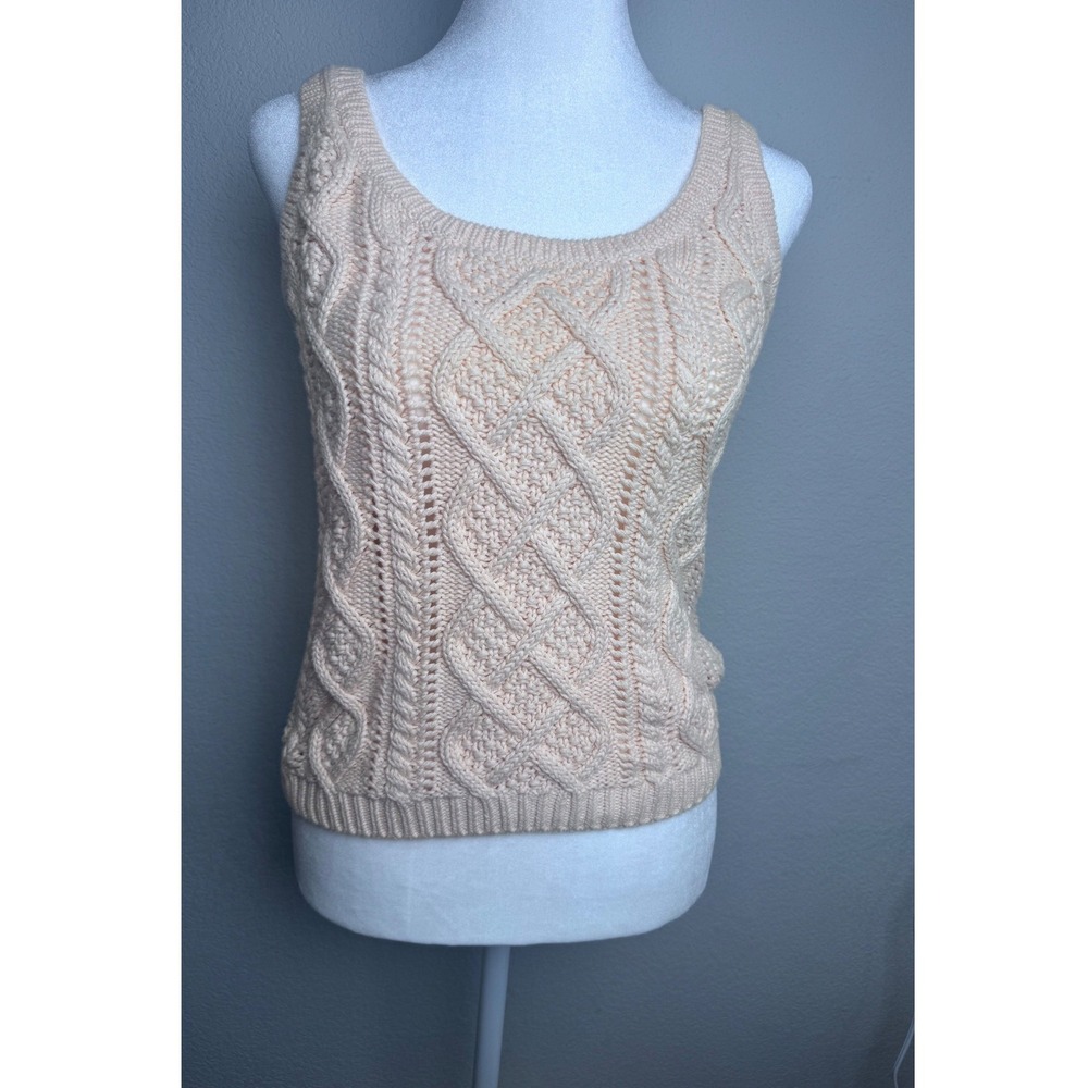 The Limited Vintage Cable‎ Knit Sweater Tank Top Peach/Cream Sleeveless Large